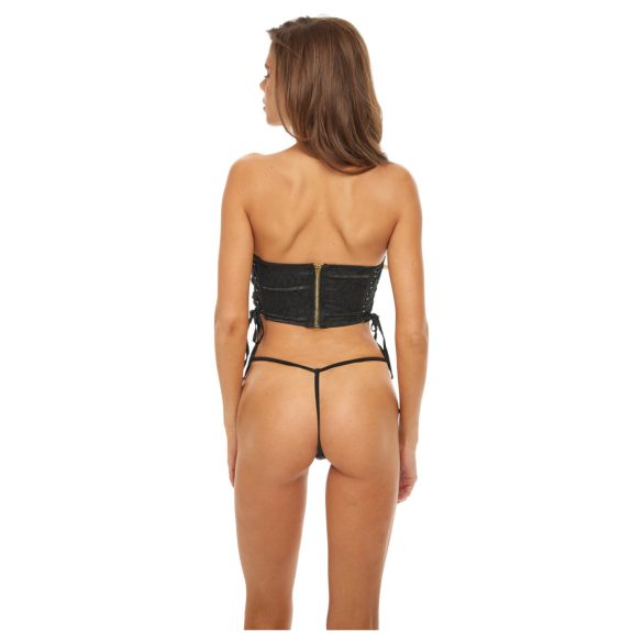 Bombshell - corset scurt leopardo cu tanga - negru - M