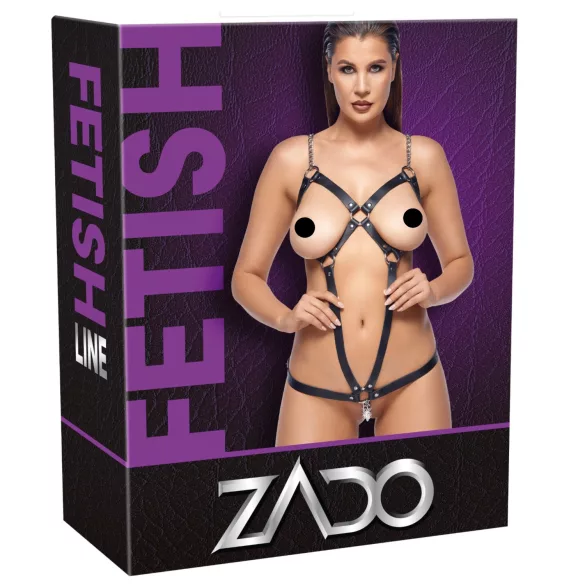 ZADO - body tip ham pentru corp cu lanț - piele neagră S-L
