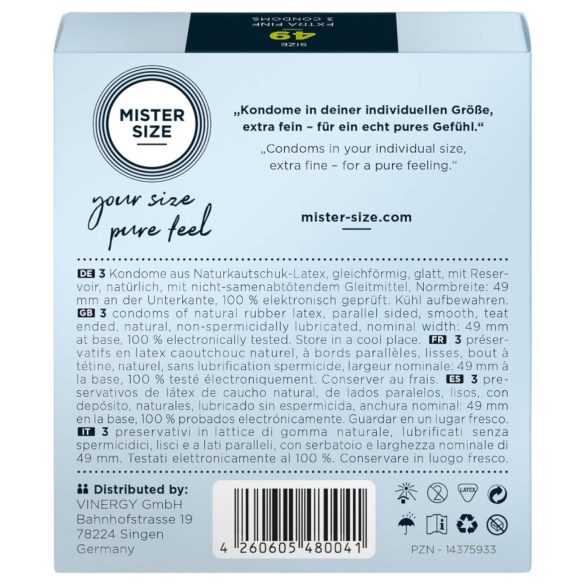 Mister Size - prezervativ subțire - 49mm - 3 bucăți