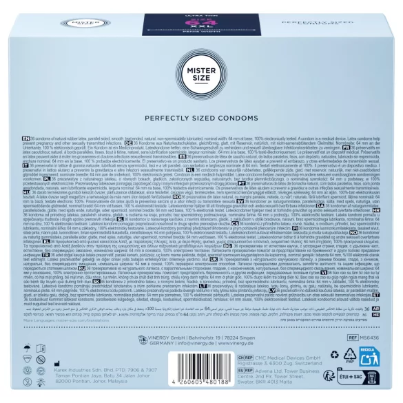 Mister Size - prezervative subțiri - 64mm - cutie 36 bucăți