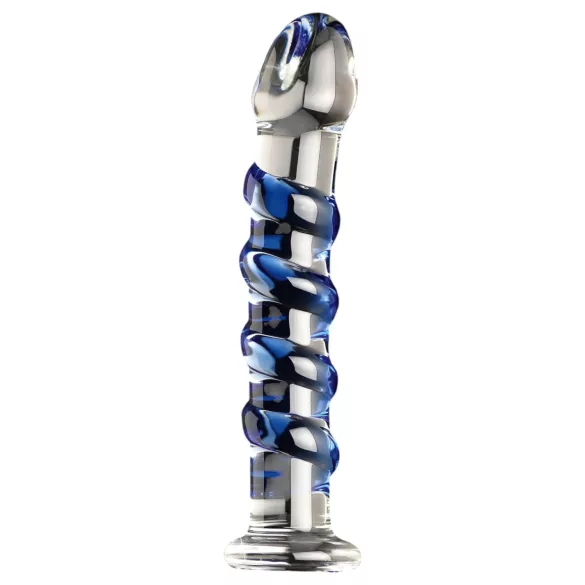 Icicles No. 5 - dildo din sticlă spirală - transparent albastru