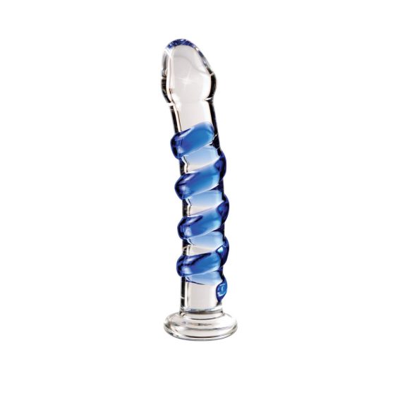 Icicles No. 5 - dildo din sticlă spiralată (transparent-albastru)