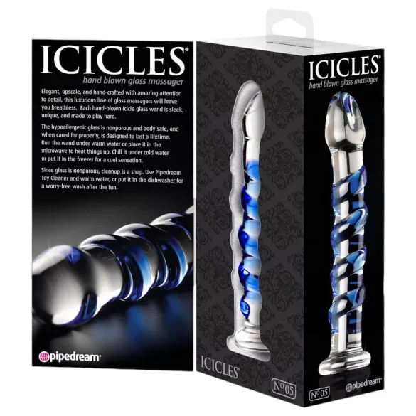 Icicles No. 5 - dildo din sticlă spirală - transparent albastru