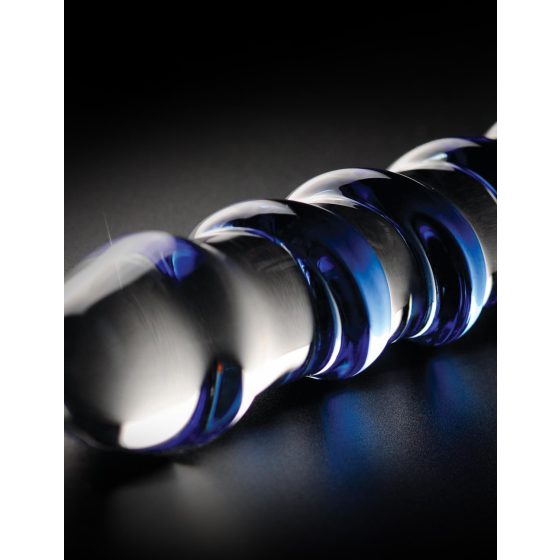 Icicles No. 5 - dildo din sticlă spiralată (transparent-albastru)