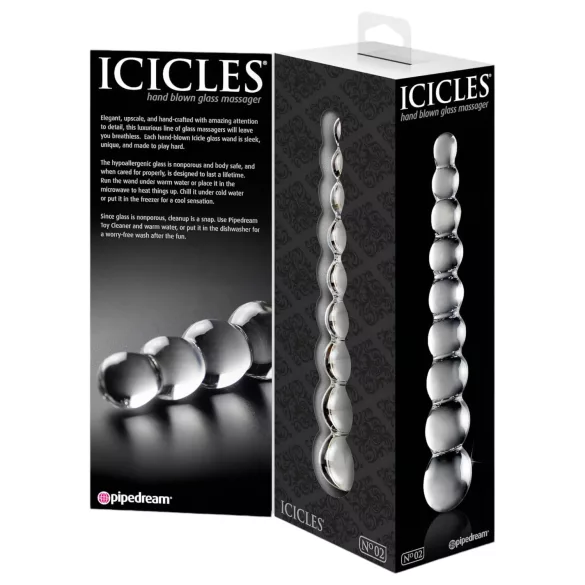 Icicles No. 2 - dildo din sticlă cu bile - transparent