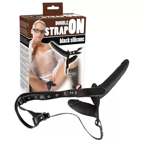 You2Toys - strap-on dildo dublu - silicon negru