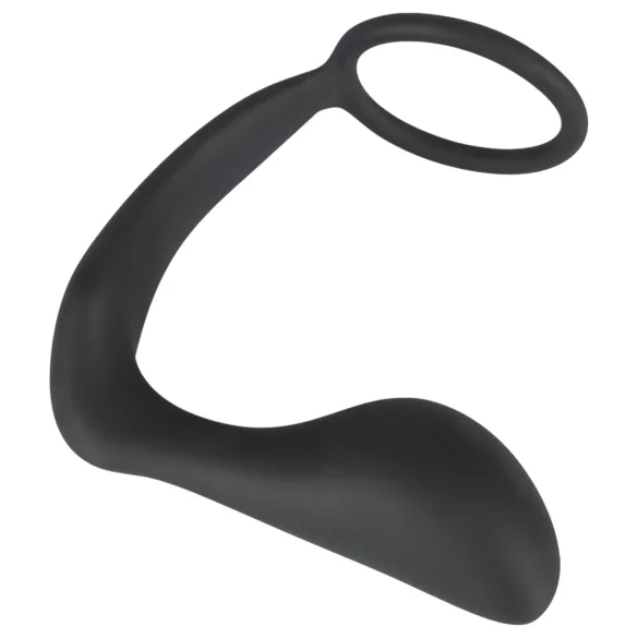 Black Velvets - dop anal cu inel pentru penis - silicon negru