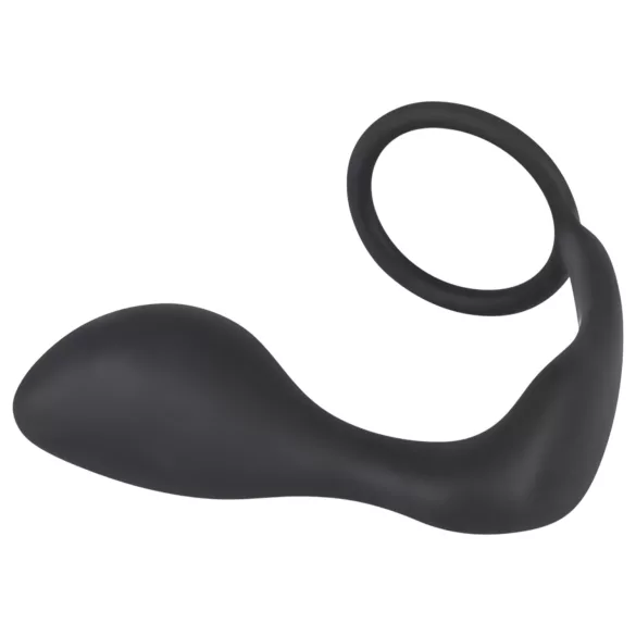 Black Velvets - dop anal cu inel pentru penis - silicon negru