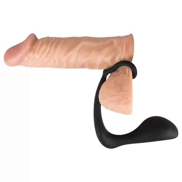 Black Velvets - dop anal cu inel pentru penis - silicon negru