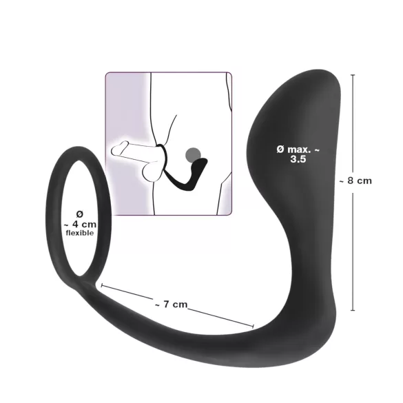 Black Velvets - dop anal cu inel pentru penis - silicon negru