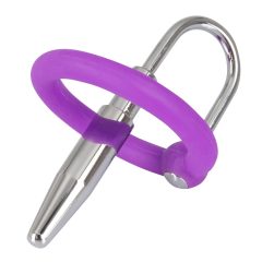   Plug pentru penis - inel pentru gland din silicon cu dilatator uretral (mov-argintiu)