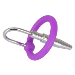   Plug pentru penis - inel pentru gland din silicon cu dilatator uretral (mov-argintiu)