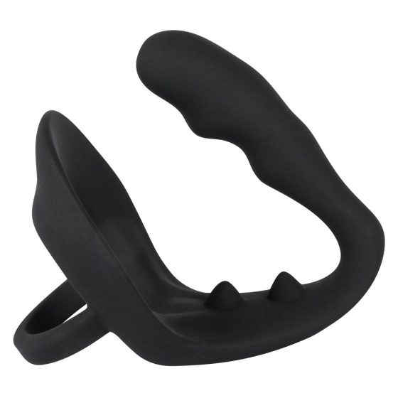 Black Velvet - dildo anal ondulat cu inel pentru penis și testicule (negru)