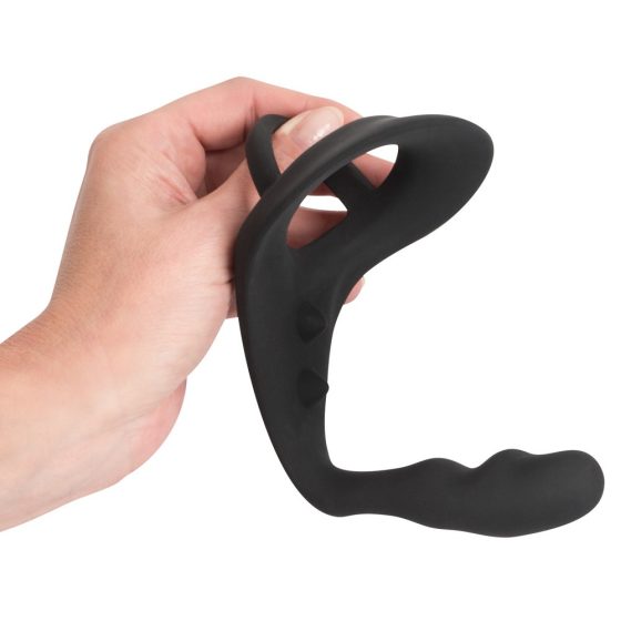 Black Velvet - dildo anal ondulat cu inel pentru penis și testicule (negru)