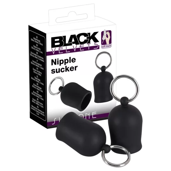 Black Velvets - pompă pentru sâni cu inel metalic (negru)