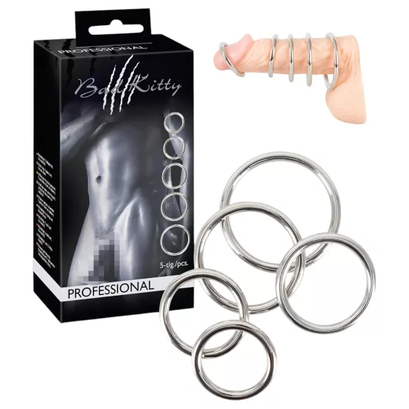 Bad Kitty - set inele pentru penis metalice - 5 bucăți