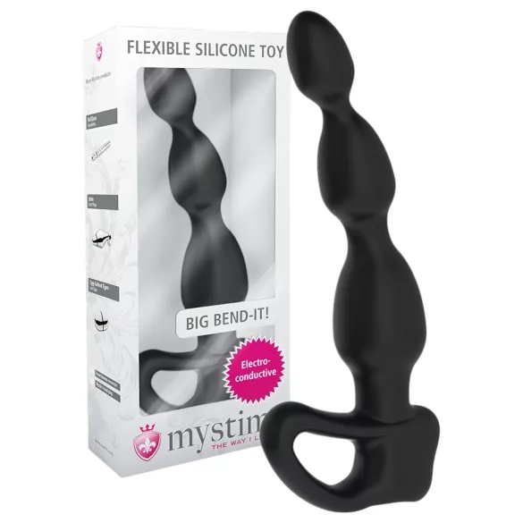 mystim Big Bend-it! - dildo anal cu electrostimulare, sferic (negru)