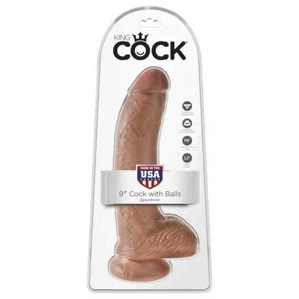 King Cock - dildou realist cu testicule - 23 cm - maro