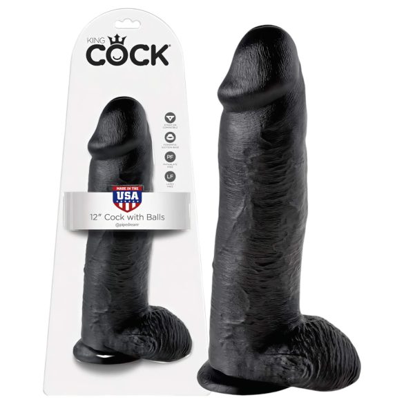 King Cock - dildo realist cu testicule - 30 cm - negru