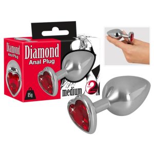You2Toys - Diamond - dildo anal din aluminiu de 85g (roșu-argintiu)