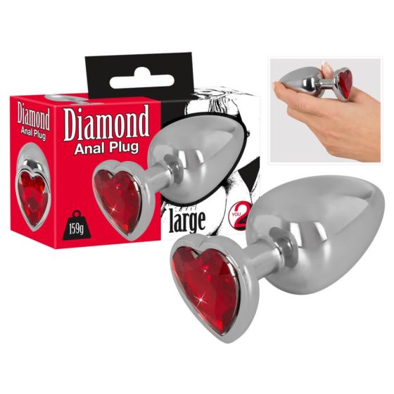 You2Toys - Diamond - Dildo anal din aluminiu de 159 g (roșu argintiu)