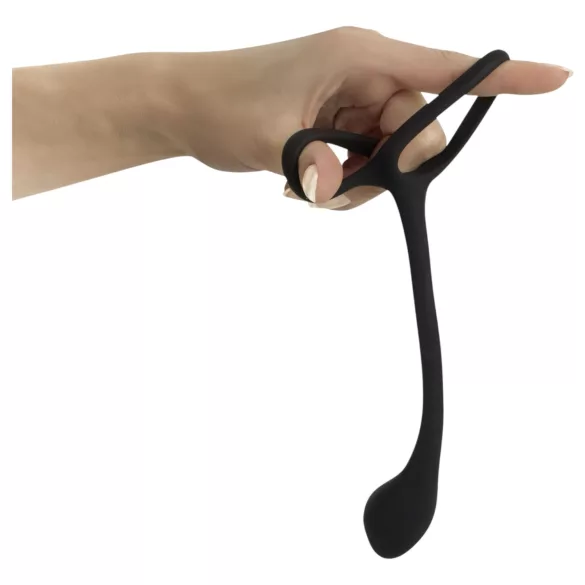 Black Velvets - dildo anal cu inel pentru penis și testicule - subțire - negru