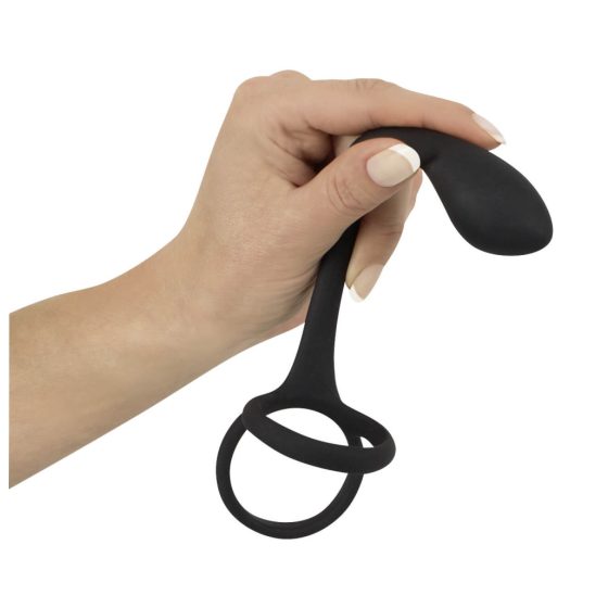 Black Velvet - dildo anal subțire cu inel pentru penis și testicule (negru)