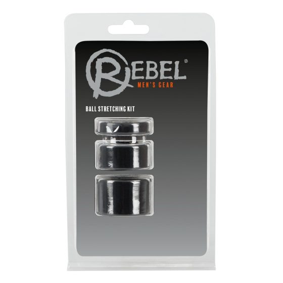 Rebel Ball - set de inel pentru penis, testicule și extensor - (negru)