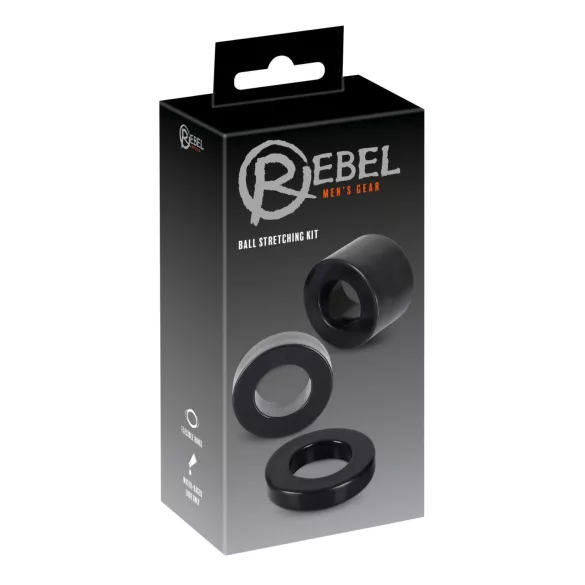 Rebel Ball - inel pentru penis și testicule - set extensie - negru
