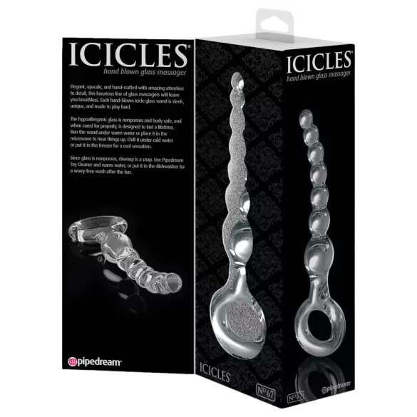 Icicles No. 67 - dildo din sticlă cu bile - transparent