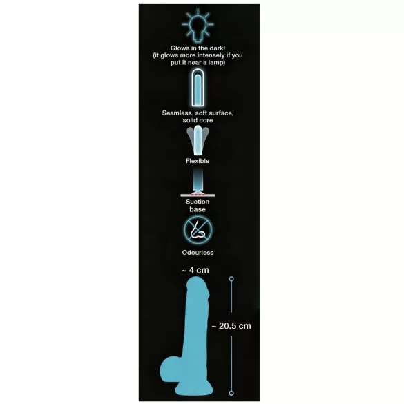 You2Toys Glow in the Dark - dildo cu ventuză luminos - silicon albastru