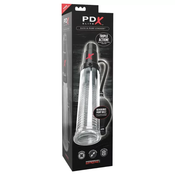 PDX Elite - 2în1 - pompă pentru penis și masturbator într-unul (transparent)