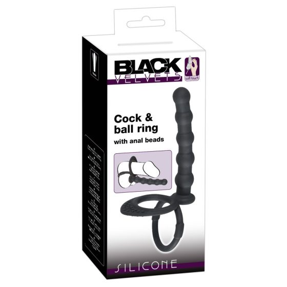 Velvet Negru - inel pentru penis și testicule cu dildo anal (negru)