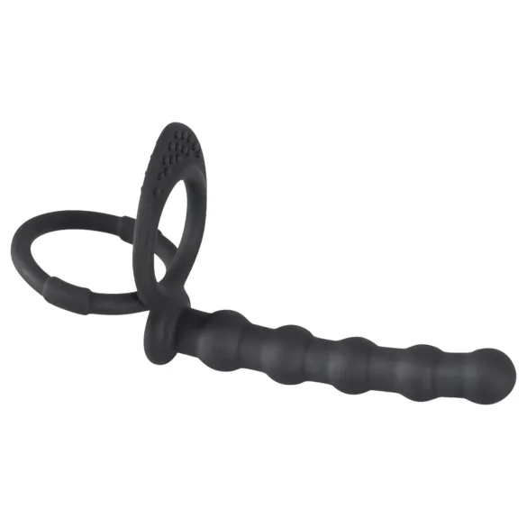Black Velvets - inel pentru erecție și penis cu dildo anal - silicon negru