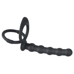  Velvet Negru - inel pentru penis și testicule cu dildo anal (negru)