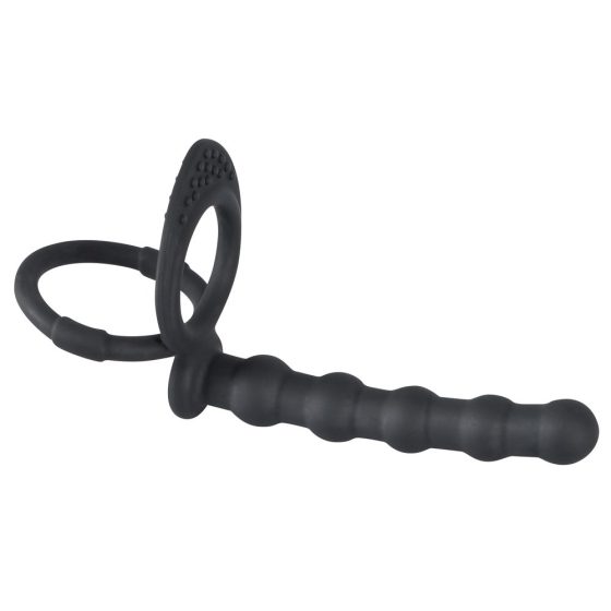 Velvet Negru - inel pentru penis și testicule cu dildo anal (negru)
