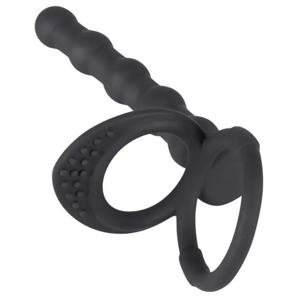 Black Velvets - inel pentru erecție și penis cu dildo anal - silicon negru