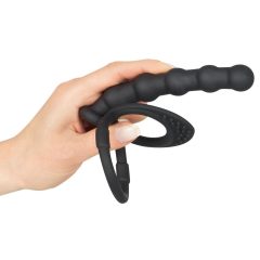   Velvet Negru - inel pentru penis și testicule cu dildo anal (negru)