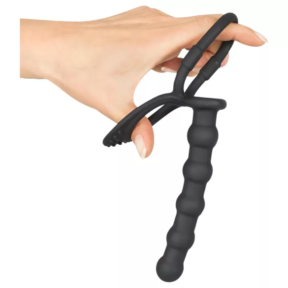 Black Velvets - inel pentru erecție și penis cu dildo anal - silicon negru