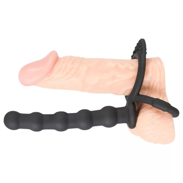 Black Velvets - inel pentru erecție și penis cu dildo anal - silicon negru