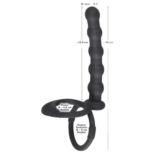 Black Velvets - inel pentru erecție și penis cu dildo anal - silicon negru