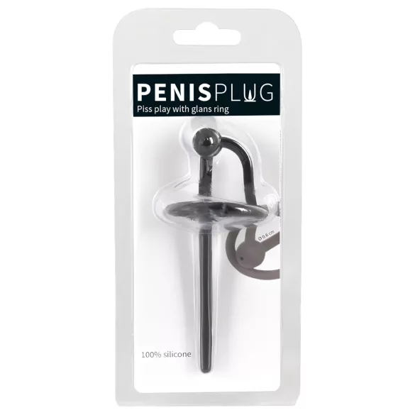 Penisplug - dop uretral cu inel pentru gland - silicon negru, gol pe interior