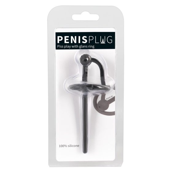 Plug penian - inel pentru cap de penis cu tijă de uretră gol din silicon (negru)