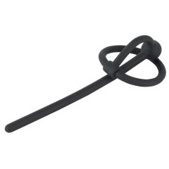   Plug penian - inel pentru cap de penis cu tijă de uretră gol din silicon (negru)