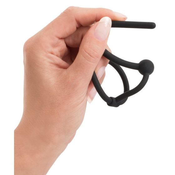 Plug penian - inel pentru cap de penis cu tijă de uretră gol din silicon (negru)