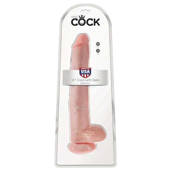 Dildou uriaș King Cock 14 cu bile (35cm) - natural