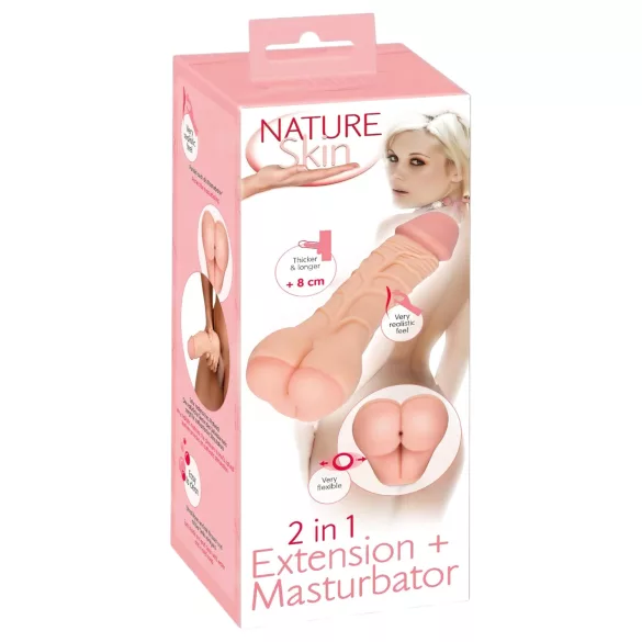 Nature Skin - jucărie 2în1 vagin artificial și prelungitor penis - silicon natur