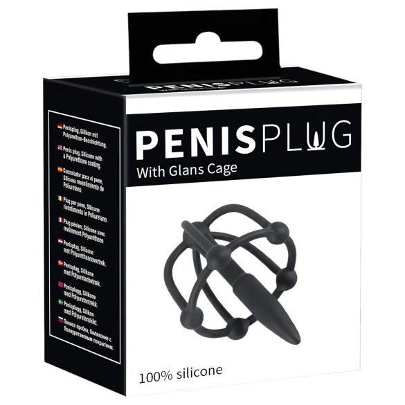 Penisplug - cușcă gland penis cu dilatator - silicon negru