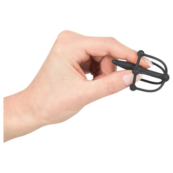 Penisplug - cușcă gland penis cu dilatator - silicon negru