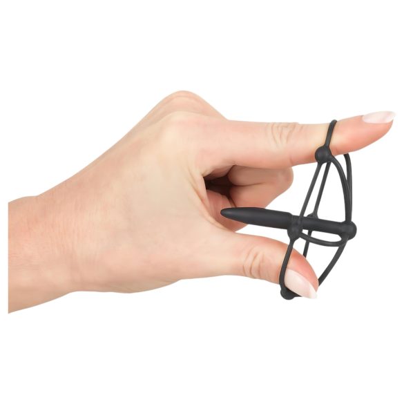 Penisplug - cușcă gland penis cu dilatator - silicon negru